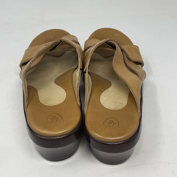 Ariat Wedge Heel Slide Sandals Womens 8.5 B Tan Brown Leather Stitching Western - Picture 9 of 15
